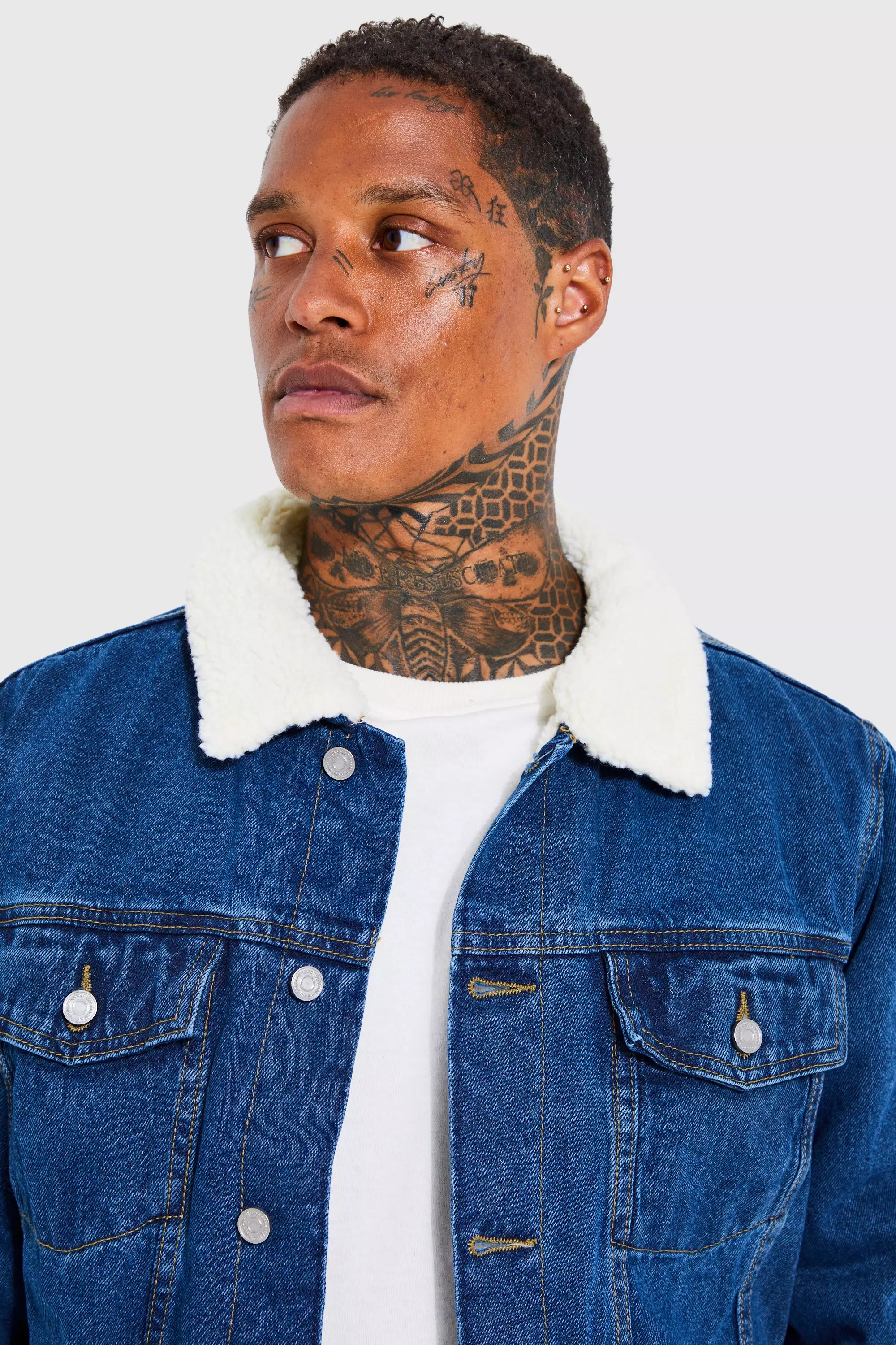 Blue borg lined denim jacket sale